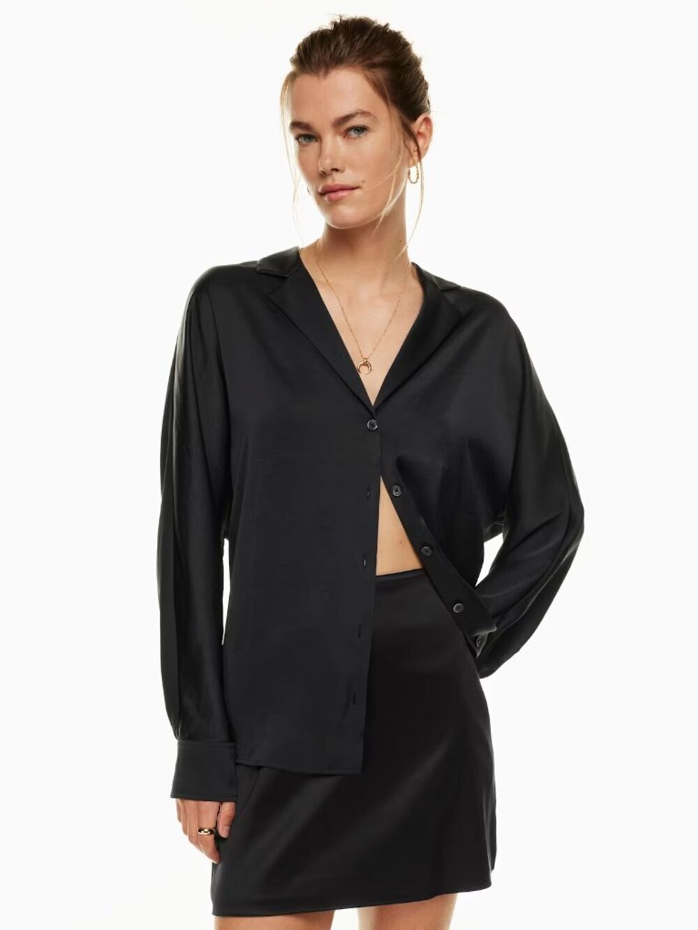 Aritzia Wilfred Freeform Shirt Satin Button Front Blouse Black Size XXS